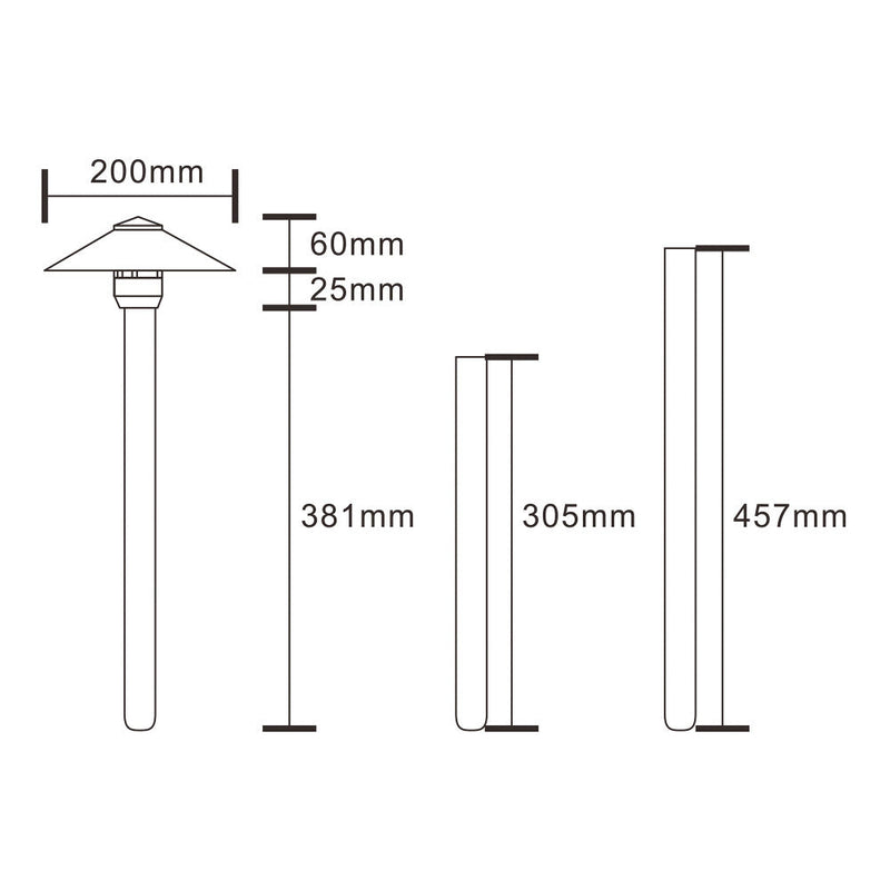 Pathway Light 12V H381mm W200mm Black Aluminium - PPL1403BK-15