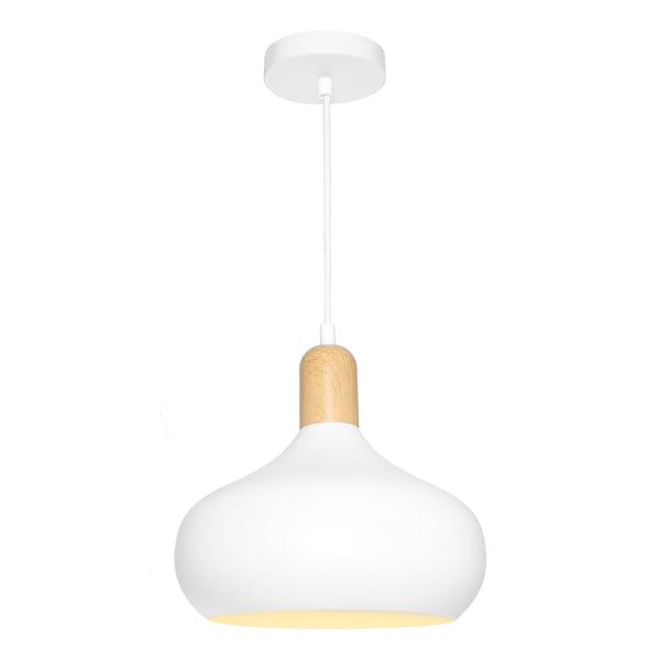 Sloan Pendant Light White Metal / Timber - SLOA1PWHT