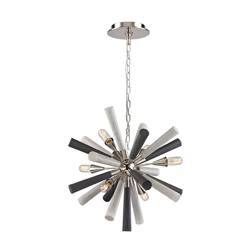 SPUTNIK Polished Nickel/Dark-Light Grey Washed Wood 6 Light Pendant - SPUTNIK1