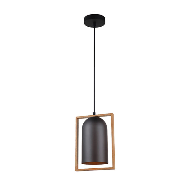 SWING Oblong Shape Wood Frame 1 Light Pendant Black - SWING2