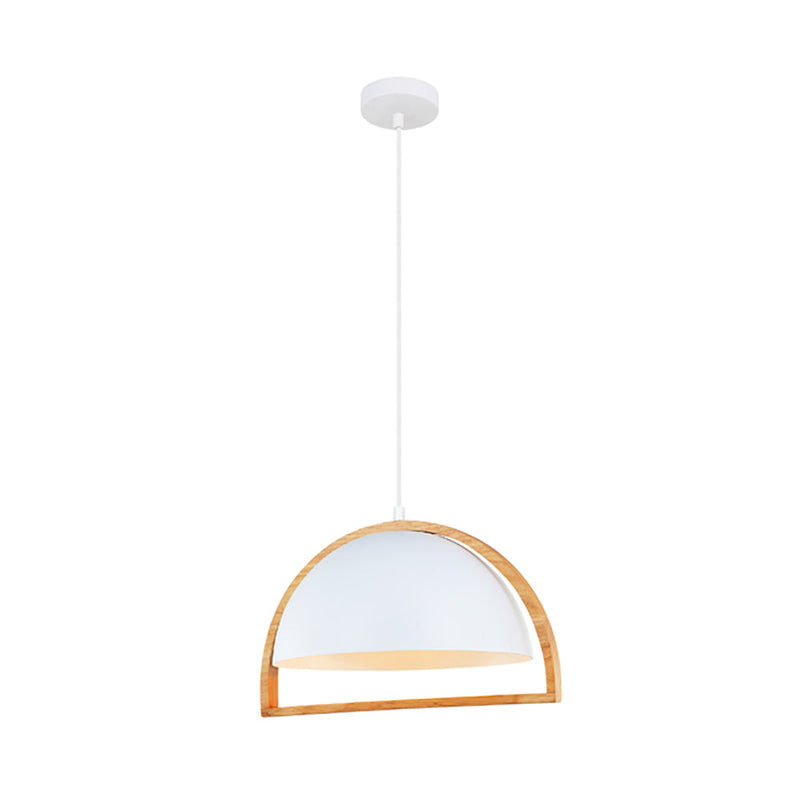 SWING Dome Shape Wood Frame 1 Light Pendant White - SWING3