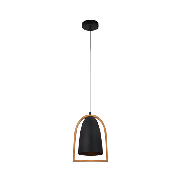 SWING Ellipse Shape Wood Frame 1 Light Pendant Black - SWING6