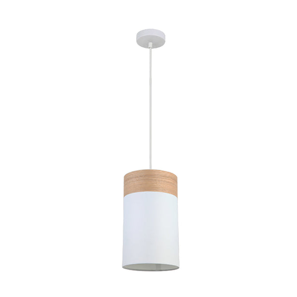 TAMBURA White Cloth Shade With Blonde Wood Trim 1 Light Pendant Small - TAMBURA01