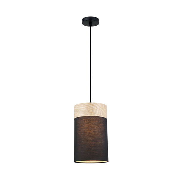 TAMBURA Black Cloth Shade With Blonde Wood Trim 1 Light Pendant Small - TAMBURA02