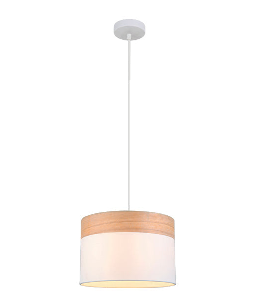 Buy Pendant lights australia - TAMBURA White Cloth Shade With Blonde Wood Trim 1 Light Pendant Medium - TAMBURA03