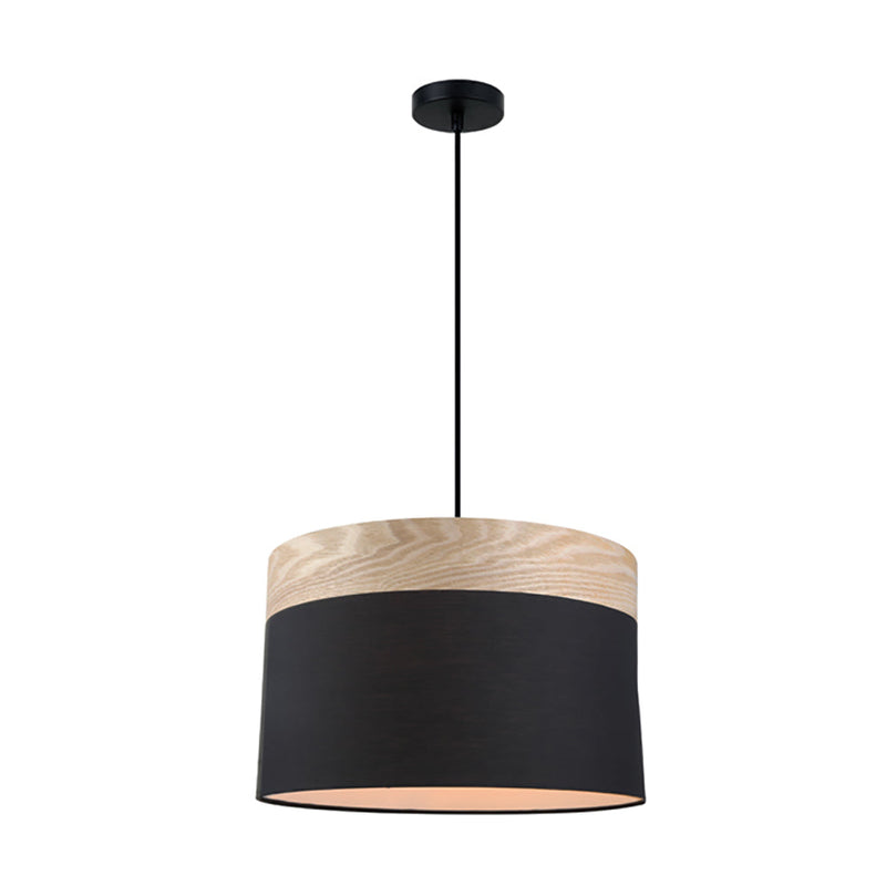 TAMBURA Black Cloth Shade With Blonde Wood Trim 1 Light Pendant Large - TAMBURA06