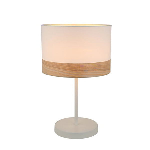 TAMBURA White Cloth Shade With Blonde Wood Trim Medium Table Lamp - TAMBURA09TL