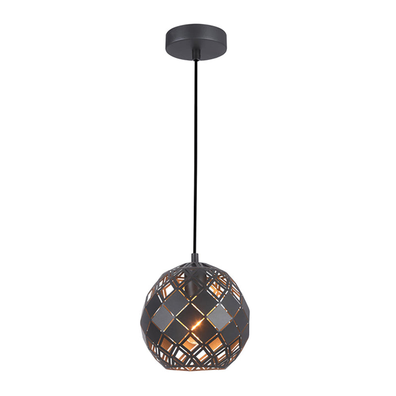 TUILE Interior Embossed Tiled Iron 1 Light Pendant Small Black - TUILE1