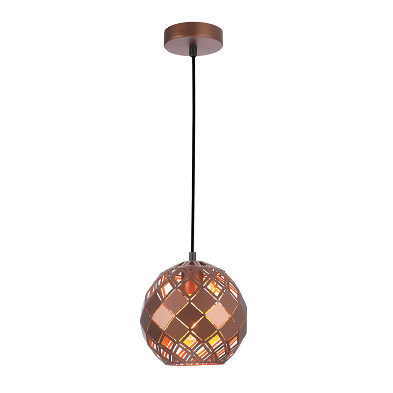 TUILE Interior Embossed Tiled Iron 1 Light Pendant Small Coffee - TUILE3