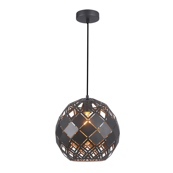 TUILE Interior Embossed Tiled Iron 1 Light Pendant Large Black - TUILE4