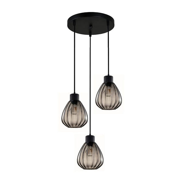 Interior Black Smoke Wine Glass Ribbed 3 Light Cluster Pendant - TULIP2X3R