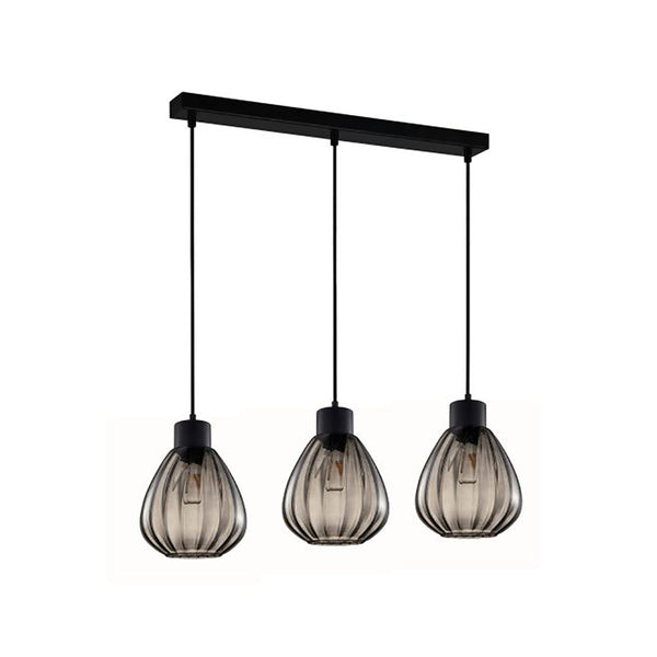 Interior Black Smoke Wine Glass Ribbed 3 Light Island Pendant - TULIP2X3S