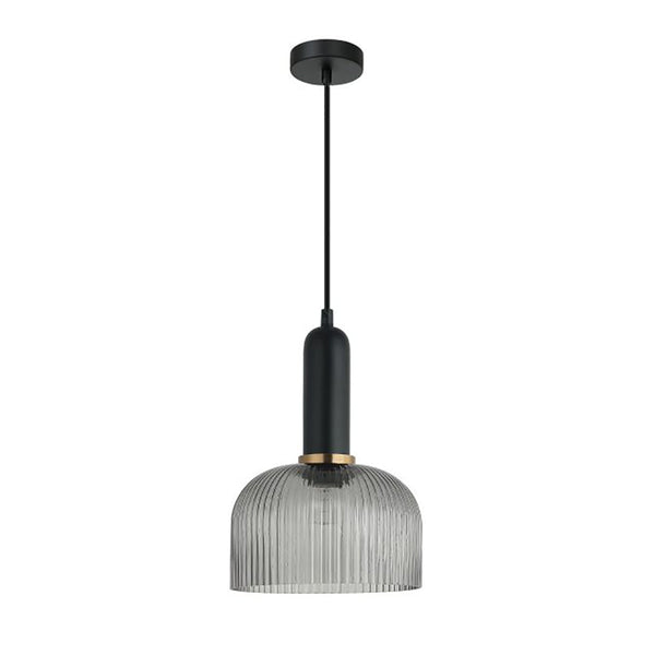 Interior Dome Ribbed Glass 1 Light Pendant Smokey Black - VINTAJ13