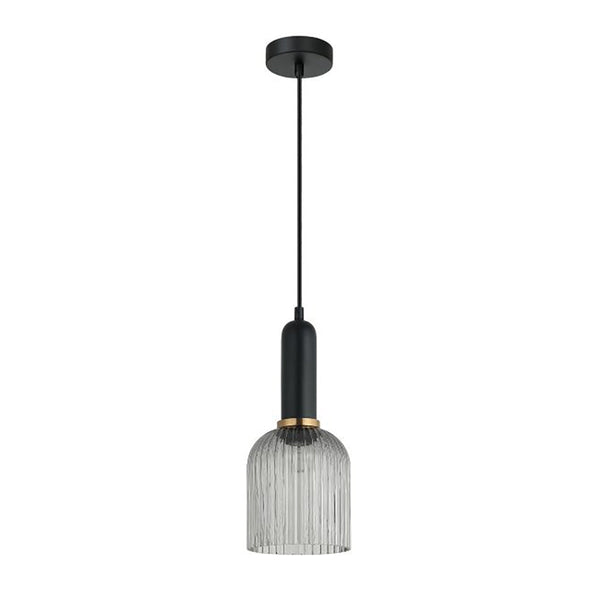 Interior Ellipse Ribbed Glass 1 Light Pendant Smokey Black - VINTAJ7