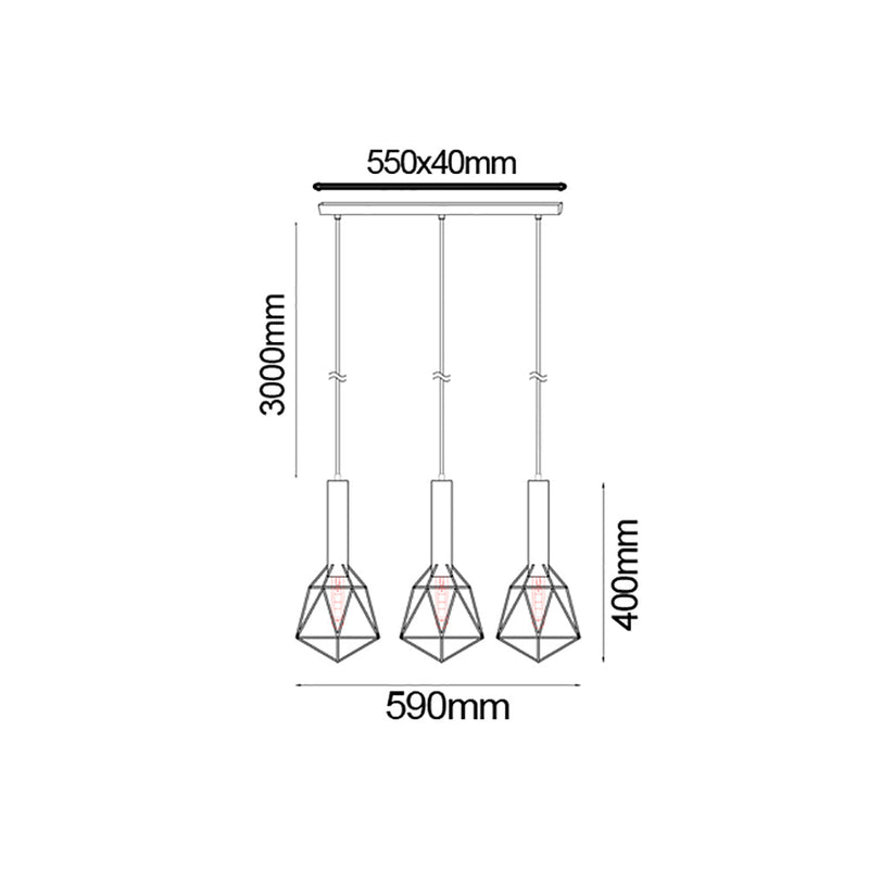 WHITEBAND White Iron Cage 3 Light Bar Pendant - WHITEBAND1X3