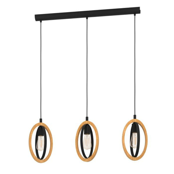 BASILDON Pendant 3 Lights W160mm Black / Brown Steel - 43462N