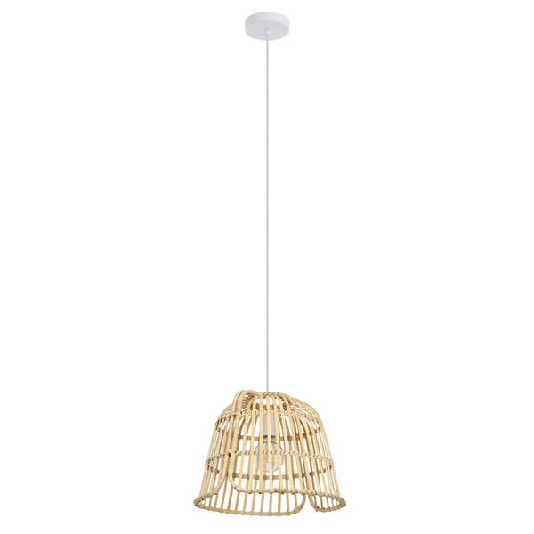 Glyneath Pendant Light White Steel Natural Wood - 43873N