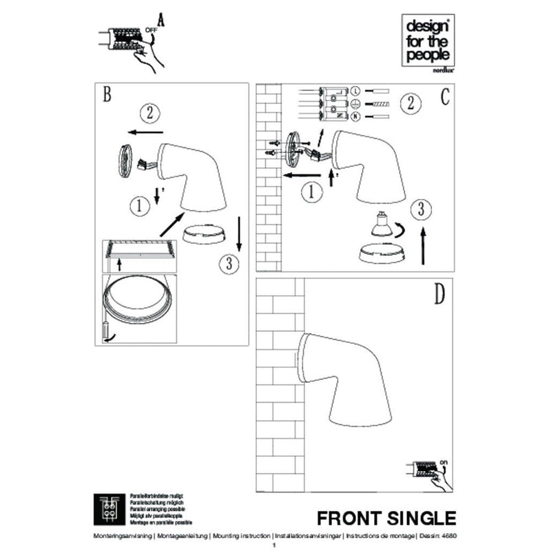 Front Single 1 Light Wall Light White - 46801001