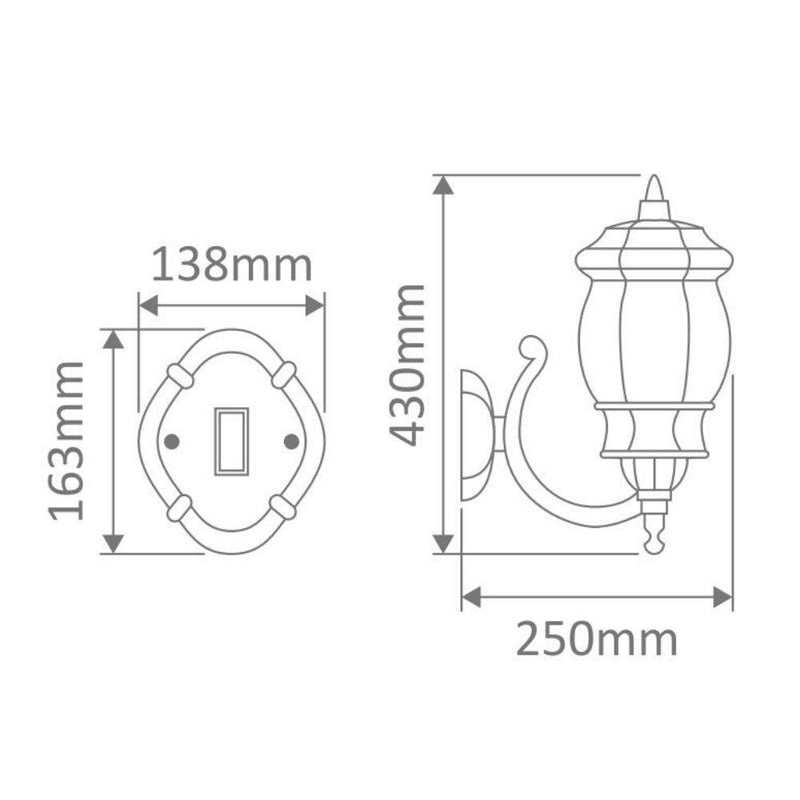 Vienna Outdoor Wall Lantern Up Bracket H430mm Burgundy Aluminium - 15958