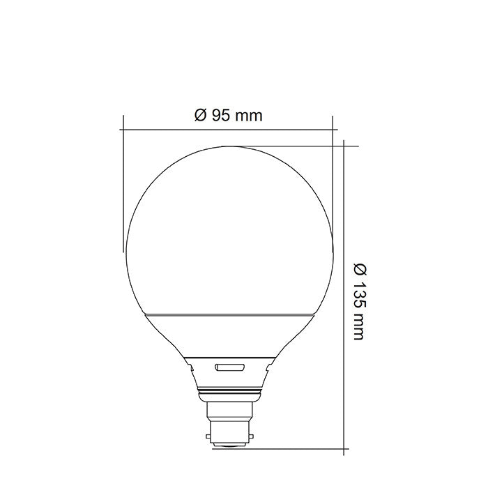 LG95 LED Globe 240V 10W BC Opal Polycarbonate 6000K - LG95/860B22