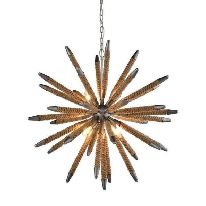 Buy Pendant lights australia - MAZZA Weathered Zinc Hardware And Natural Rope 8 Light Pendant - MAZZA