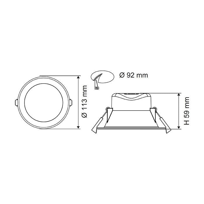 WAVE S9065TC Round Dimmable LED Downlight White 9W TRI Colour - S9065TC WH