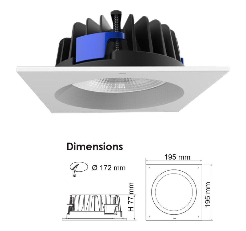 UNI LED S9656 SQ Square LED Downlight Black 25W 3000K - S9656WW BK SQ