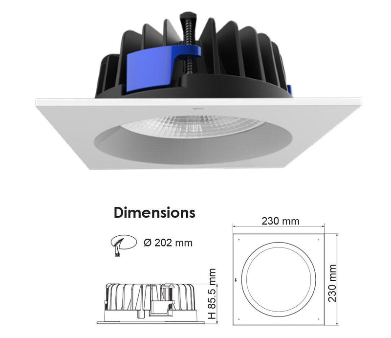 UNI LED S9658 SQ Square LED Downlight Black 50W 3000K - S9658WW BK SQ