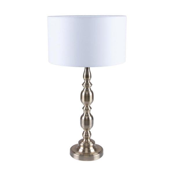 Sandra Table Lamp Antique Brass White Fabric - 22545