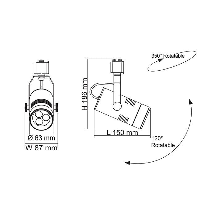 Single Circuit Track Head W87mm Black Aluminium 3CCT - STR4863TC/BK